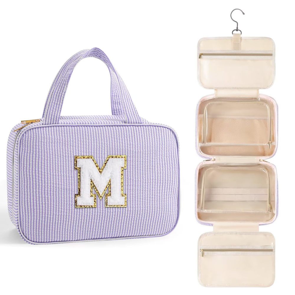 Initial Makeup Bag - Travel Toiletry Bag For Women, Personalized Birthday🦛